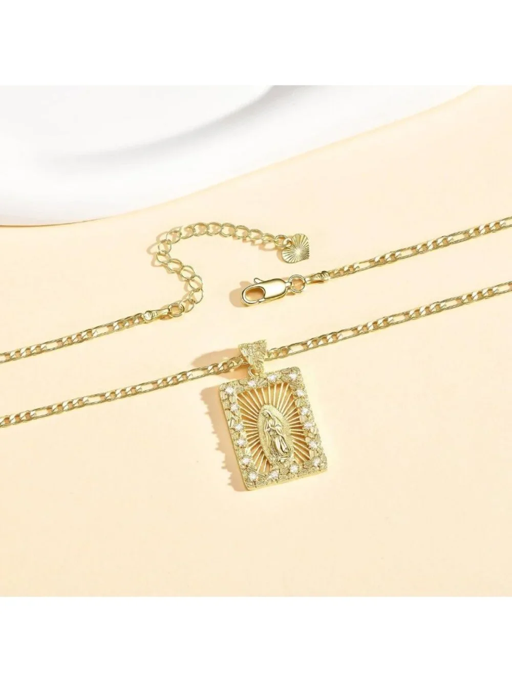 Elegant Gold Virgin Mary Necklace - 14k Plated Virgen de Guadalupe Pendant